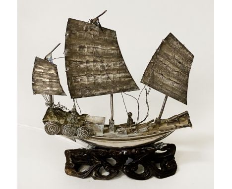 CHINESE SILVER SHIP BY WANG HING - 11.5 CMS (H) APPROX