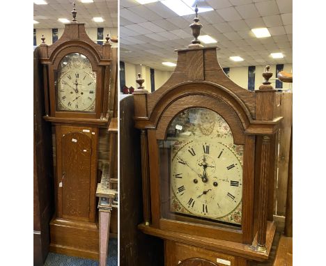 OAK GRANDFATHER CLOCK - HAND PAINTED FACE