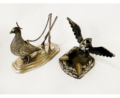 SILVER BIRD INKWELL WITH BIRD ASHTRAY - 11.5 CMS (H) LARGEST AND 9.5 CMS (H) SMALLEST
