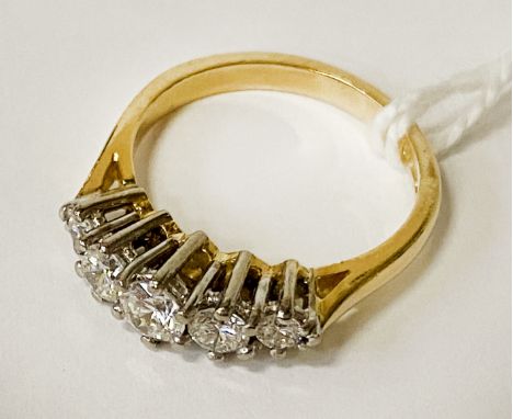 18 CARAT GOLD FIVE STONE DIAMOND RING SIZE K - 3.9 GRAMS APPROX