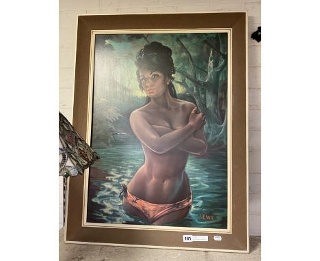 1960 PRINT OF A YOUNG LADY I. H. LYNCH - 69 CMS (H) X 49 CMS (H) INNER FRAME APPROX