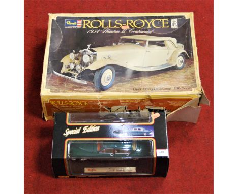 A boxed incomplete plastic kit to build a 1/16 scale Rolls Royce 1934 Phantom II Continental sports car, together with a boxe