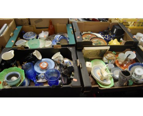 Four boxes of miscellaneous items, to include Yixing teapot and cover of squat melon form with seal mark verso, Beswick celer