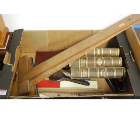 A box of miscellaneous mainly architects tools and equipment to include sliding rules, and a cased Raschke Glogau prismatic t