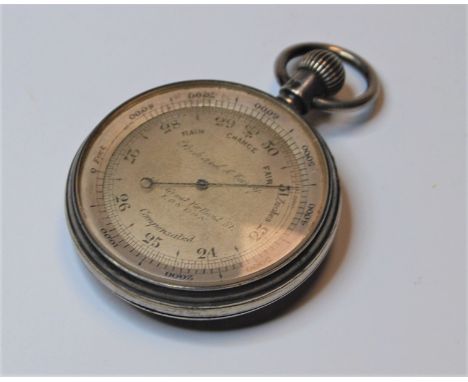 A late Victorian silver cased pocket compensated barometer, the silvered dial signed Pickard &amp; Curry, 195 Great Portland 