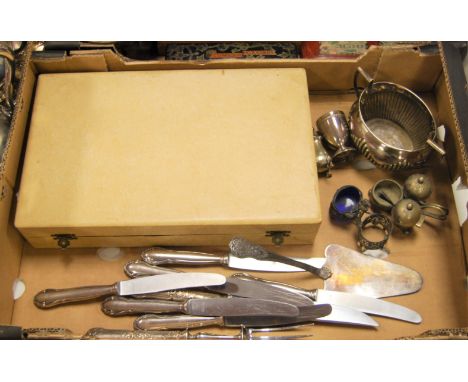 A box of miscellaneous items, to include a continental canteen of silver plated cutlery and loose flatware, cruet etc