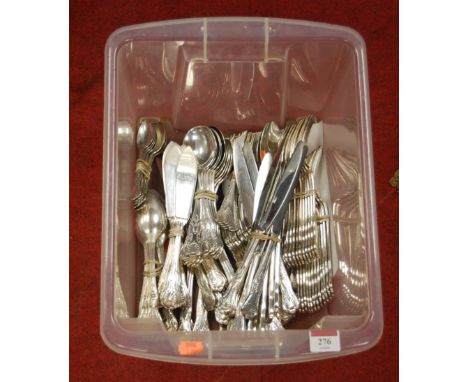A collection of loose silver plated flatware, in the Kings pattern
