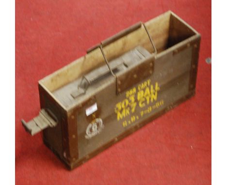 A wooden ammunition trunk for a 303 MkVII ammunition with War Department mark, together with a tin example (2)
