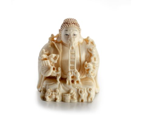 NOT SUITABLE FOR EXPORTDepicting a monumental Buddhist sculpture being maintained by devotees, the figures carrying buckets o