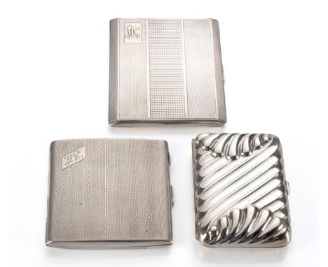 Rectangular, with hinged and gadrooned body; And a George V Silver Cigarette Case, Frederick Field Ltd, Birmingham, 1925, rec