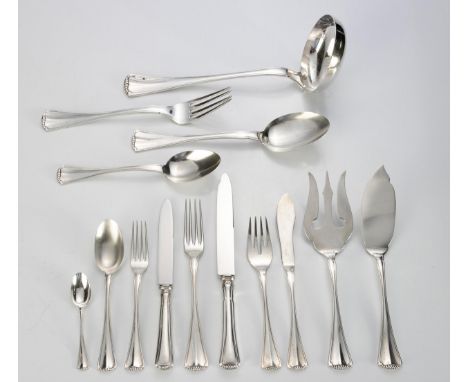 Comprising: twelve table knives, eleven dessert knives, twelve fish knives, eleven table forks, eleven dessert forks, twelve 