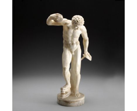 After a Greek model of the first century BCE, the dancing figure holding a cymbal in each hand and wearing a kroupezion on hi