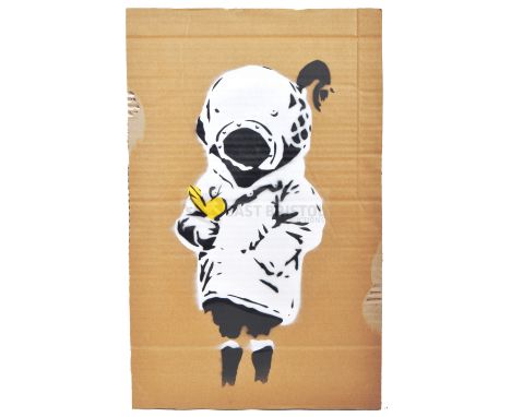 BANKSY - Dismaland, 2015 Space Girl And BirdHand sprayed stencil graffiti on cardboard Ed. 11/20Reverse in marker: smiley fac