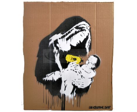 BANKSY - Dismaland, 2015Toxic MaryHand sprayed stencil graffiti on cardboard Ed. 4/5Reverse in marker: smiley face - Enjoy Yo