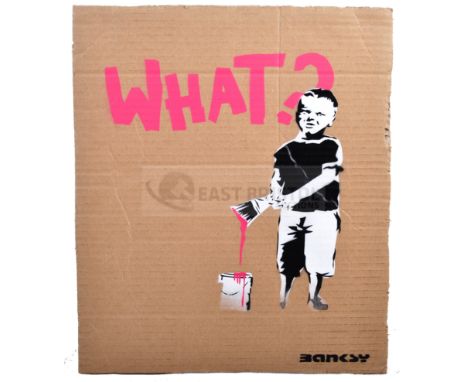 BANKSY - Dismaland, 2015What?Hand sprayed stencil graffiti on cardboard Ed. 2/6Reverse in marker: smiley face - Enjoy Your Fr