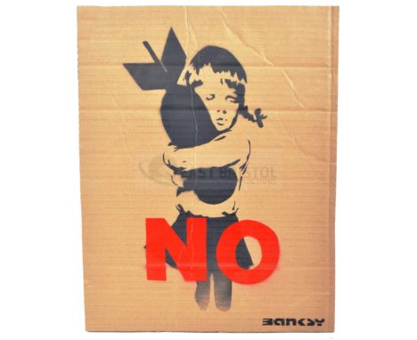 BANKSY - Dismaland, 2015Bomb HuggerHand sprayed stencil graffiti on cardboard Ed. 43/50Reverse in marker: smiley face - Enjoy