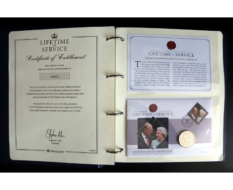 Lifetime of Service Commemorative coin Cover collection in album. Contains nine British and Commonwealth mercury stamp covers