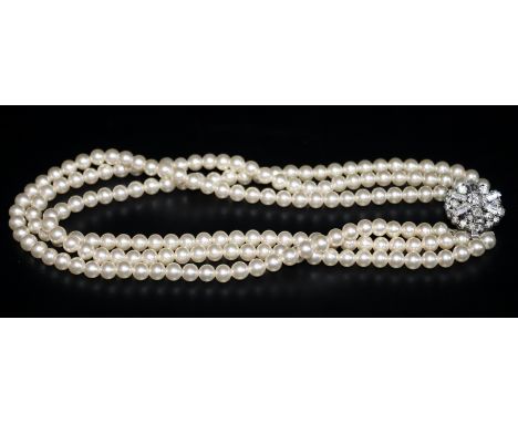 Pompadour 3 Strand Simulated Pearl Choker, Complete With Box And Guarantee 