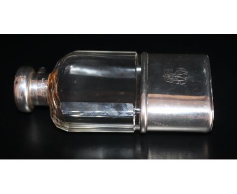 Silver And Cut Glass Hip Flask, Fully Hallmarked For London 1911, Makers Mark For Mappin And Webb, Height 5 Inches