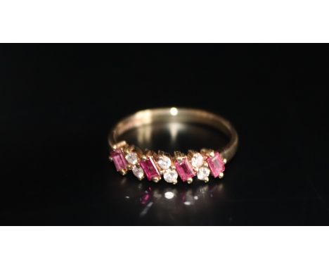 9ct Gold Ladies Diamond And Ruby Ring, Fully Hallmarked, Ring Size N, Weight 1.8g