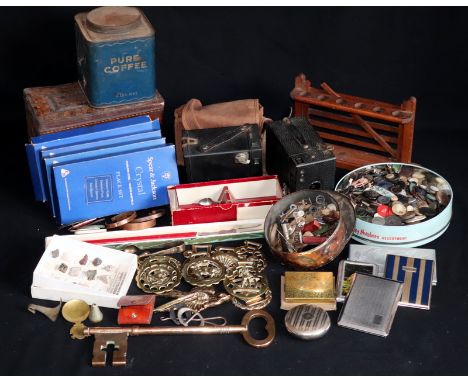Mixed Lot To Include Kodak No.2 Cartridge Hawk-Eye Model E, Agfa Box Camera, Large Brass Key 11.75 Inches, White Metal Items,