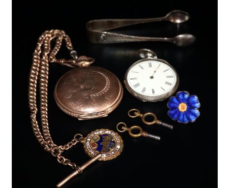 Mixed Lot Comprising Yellow Metal Pocket Watch Case With Double Albert Chain, T Bar And Amalgamated Society Of Railway Servan