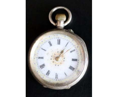 Ladies Silver Pocket Watch, Stamped 0.935, 3 Bears, Stradling &amp; Sons Newburn, Decorative Enamel Face, Engraved Case