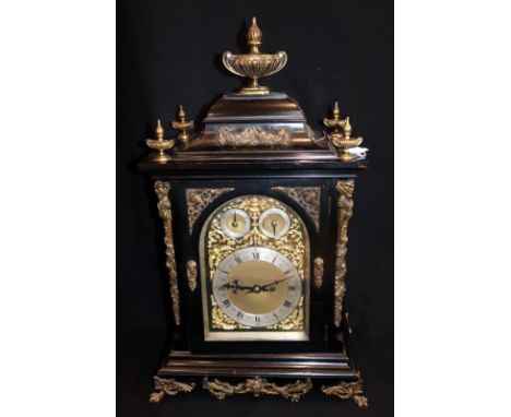 Victorian Ebonised Chiming Bracket Clock, Of Large Size, Silvered Chapter Dial, Double Fusee, Regulator And Chiming Subsidiar
