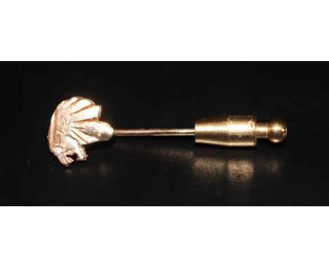 14ct Gold And Diamond Stick Pin, With Lions Head, 2.9 Grams Total Weight 