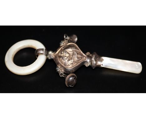 Silver And Mother Of Pearl Baby Rattle, Fully Hallmarked For Birmingham 1921 