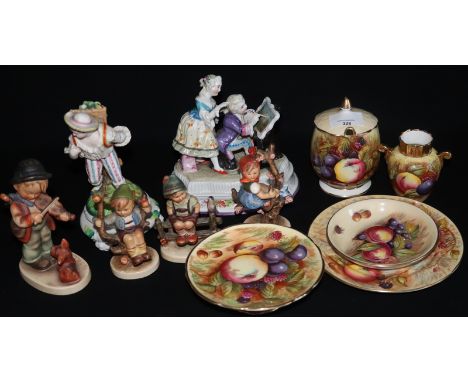 Mixed Lot Of Pottery, To Include 4 Hummel Figures, German/Dresden Figures, Aynsley Fruit etc