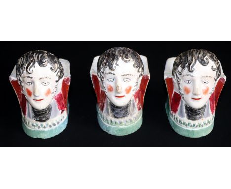 Set Of Three Early 19thC Staffordshire Furniture Foot Rests/Window Sash Rests, All Depicting The Duke Of Wellington, Height 4
