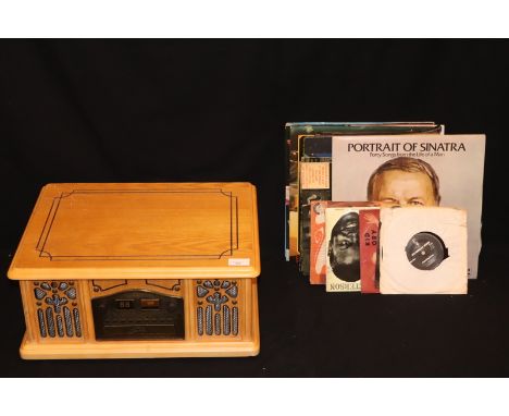 Prolectrix Wooden Record Player, In Working Order, With A Selection Of LP's And Singles, Frank Sinatra, Chuck Berry, Etc 