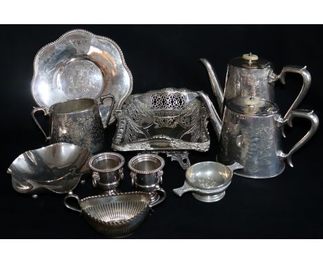 Mixed White Metal Lot To Include Mother Of Pearl Topped Coffee Pots, Handled Bonbon Dish, Urns, Bowls Etc.