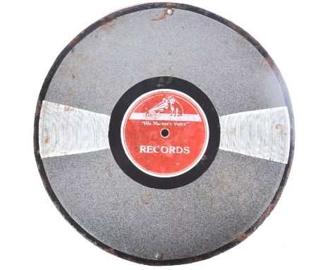 Enamel Sign - an original vintage 'His Master's Voice - RECORDS ' HMV enamel advertising shop sign. Circular, featuring ename