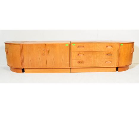 A vintage retro 20th century circa 1970s teak wall unit / cabinet with corner bookcase cabinets by&nbsp;Nathan Furniture. The