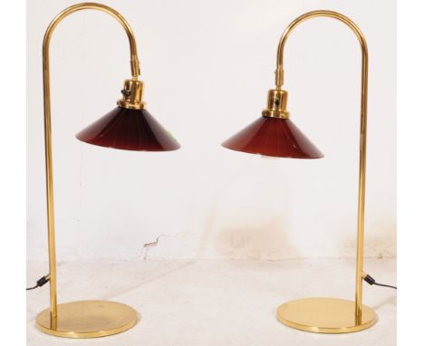 Two retro vintage mid-late 20th Century 1970s Borje Claes for Norlett Elit brass Swedish desk lamps / table lamps. Brass base