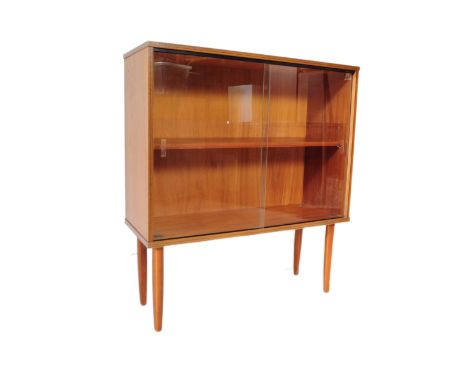 British Modern Design - A 20th Century Danish influenced retro vintage teak wood library bookcase glass display cabinet with 