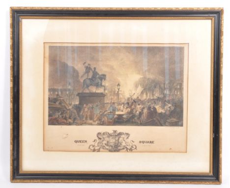 An early 20th Century Lithograph print depicting the Bristol Queen Square 1831 reform riots of Bristol.&nbsp;Revolting riots 