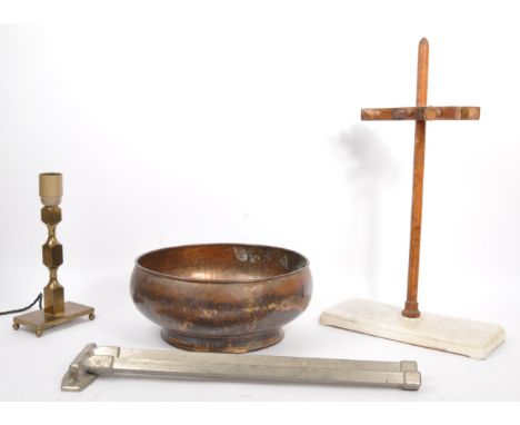 A collection of early 20th century and later decorative items to include a hammered copper footed bowl stamped Made in Englan