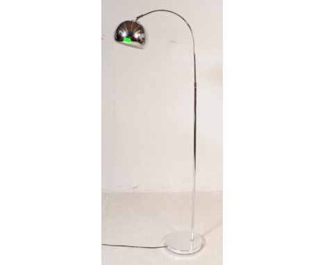 An Italian vintage style chrome ' ball ' table lamp - light. The upper ' ball ' shade being adjustable and set over arched co