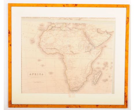 A vintage 20th century African continent and Arabian framed map, steam packet tracks shown thus. With veneered walnut framed 