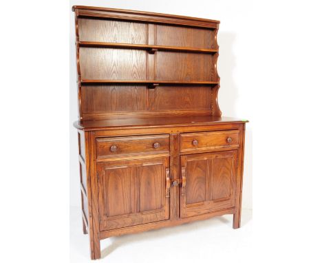 Lucian Ercolani - Ercol&nbsp; - Golden Dawn - A retro mid 20th Century stained beech and elm dresser / sideboard having a two