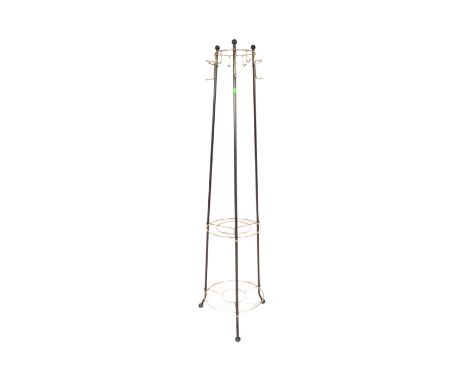 A retro vintage mid 20th century sputnik space age hat coat stand having ball finials atop tapering ebonised supports, each w