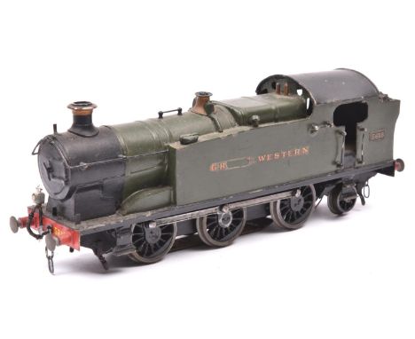 An O gauge coarse scale GWR 56xx 0-6-2T locomotive for 3-rail running. A kit-built white metal and brass loco in unlined gree