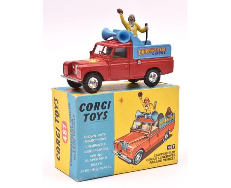 Corgi Toys Chipperfields Circus Land Rover Parade Vehicle (487). In red with light blue platform and speakers, complete with 