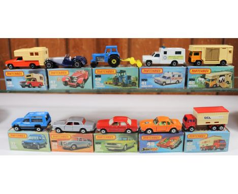 10 Matchbox Superfast/75 Series. Matra Rancho No. 37 in blue &amp; black. Camper No. 38 in orange with cream body. Rolls-Royc