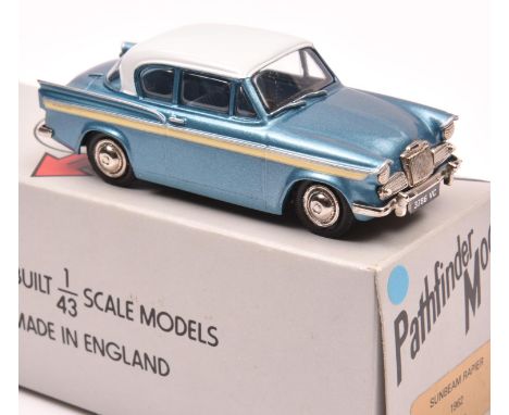 Pathfinder Models PFM 15 1962 Sunbeam Rapier. In metallic sky blue with white roof and light blue interior. Boxed, with certi