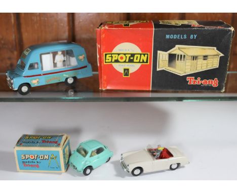 4 Spot-On. Bedford CA Tonibell Ice Cream Van (265), in light blue livery with red coach line and white interior. BMW Isetta (