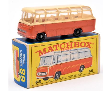 Matchbox Series Mercedes-Benz Coach No.68. An unusual example in orange and cream (not white) with cream interior and black p